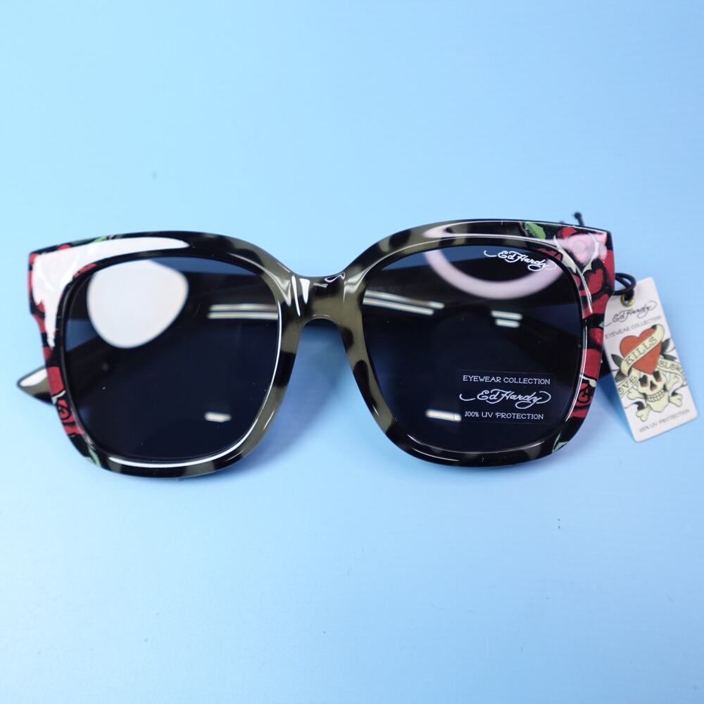 Ed Hardy Love Kills Slowly Collection Sunglasses Black & Tortoiseshell w/ Roses
